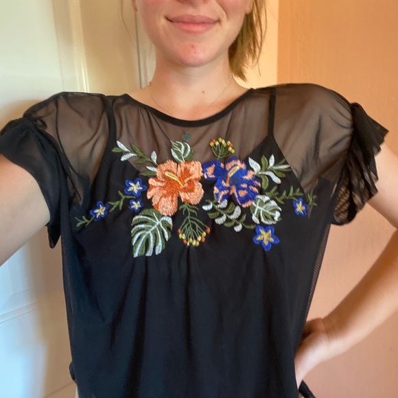 Xhilaration Sheer Embroidered Blouse - Picture 1 of 5